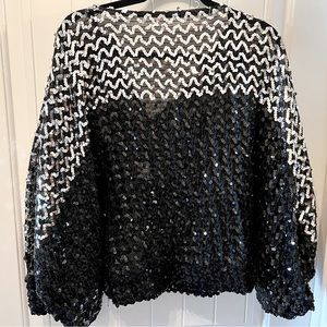 Black & Silver Sequin blouse with balloon sleeves